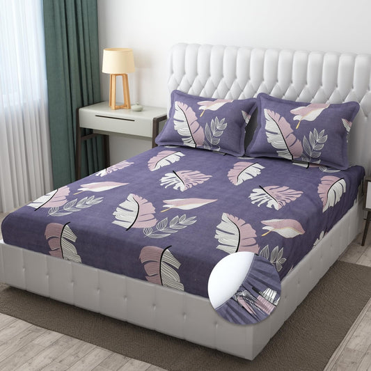 Cotton Elastic 160 TC King Bedsheet with 2 Pillow Covers